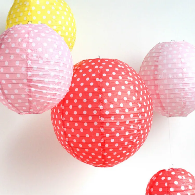 Лидер продаж 20 см китайский круглый бумажный фонарь в горошек украшение для