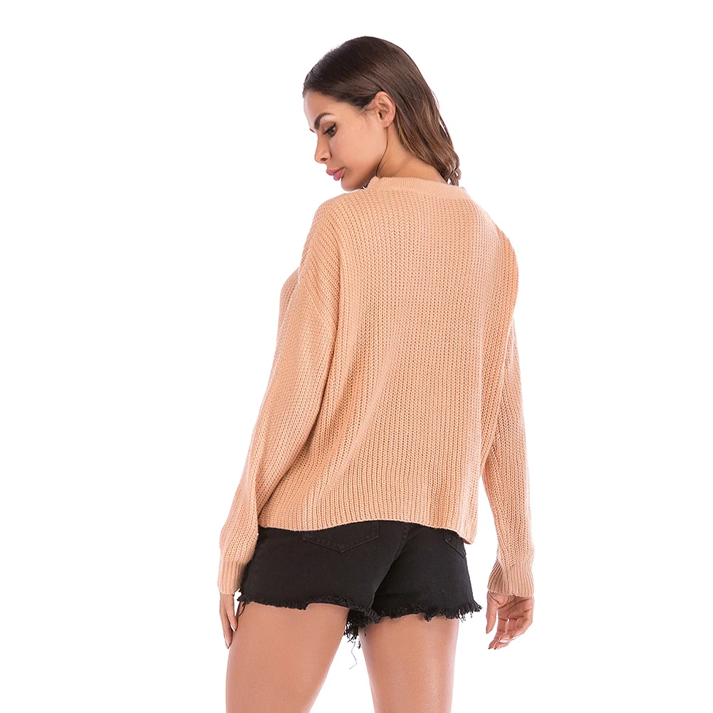 Sweater Female Autumn Sexy Halter V-neck Pullover Jumper Solid Loose Knitted For Lady Causal Winter Jersey Women | Женская одежда