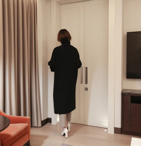Winter New Loose high Collar Long Dress Sweater Slit Long Sleeve Cotton Casual Dresses Female Solid Color Turtleneck
