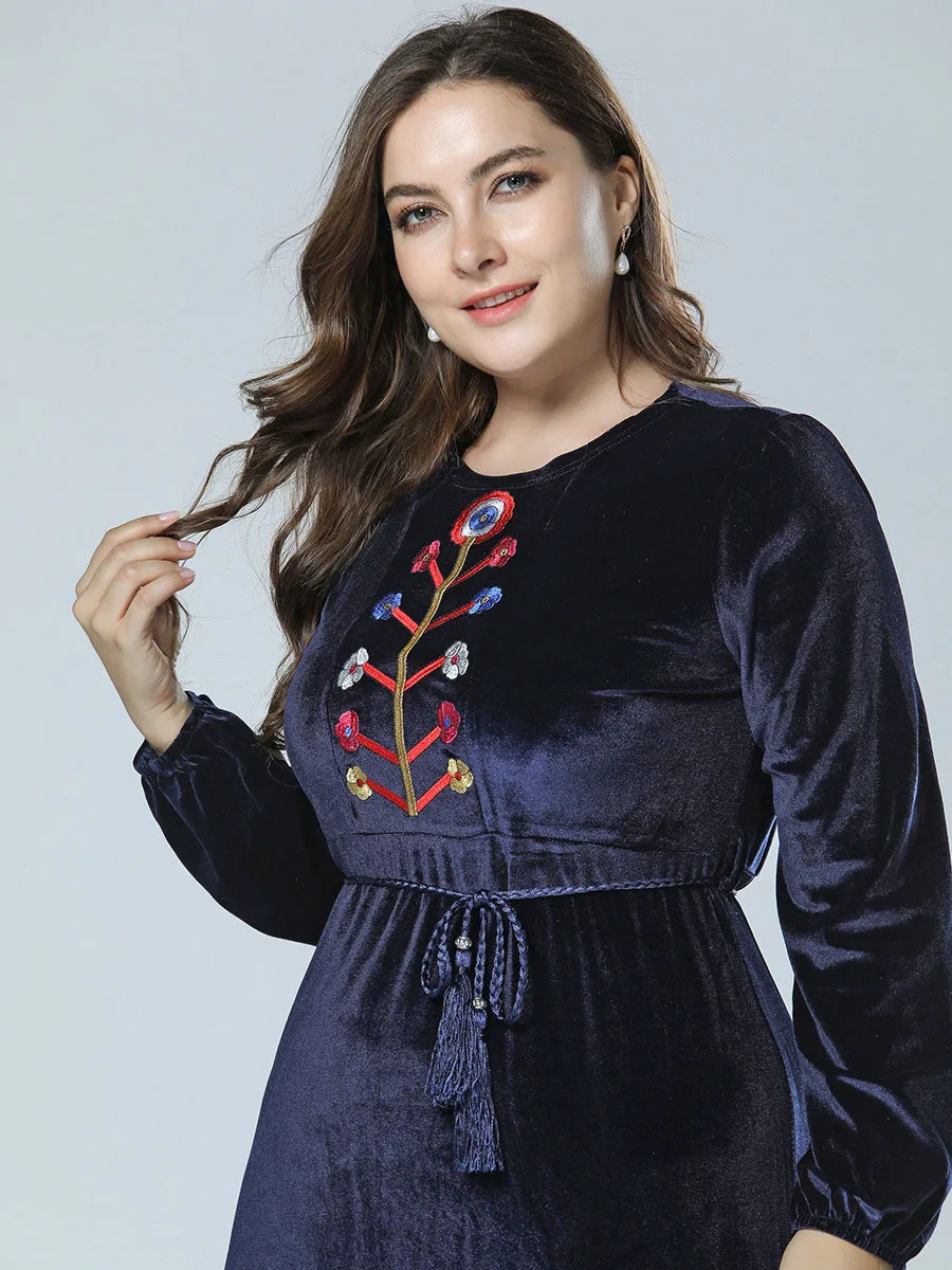 Бархатное мусульманское платье Дубай женские abaya вышивка макси платья с длинным