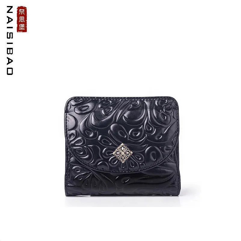 

NAISIBAO 2020 New Genuine Leather handbags Luxury fashion Embossing bag Mini wallet retro ladies leather wallet small purse card