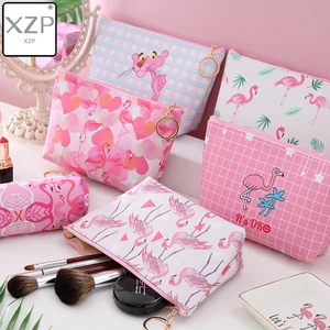 XZP портативные сумки для макияжа с розовым фламинго, чехол для хранения монет, Дорожный Чехол для косметики из искусственной кожи, женская сумка для туалетных принадлежностей
