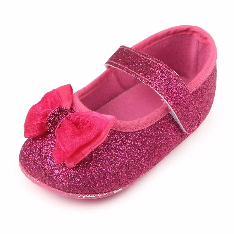 Fashion Bling Baby Girl Soft Shoes Comfortable Bottom Non-slip Bow Crib Sequin Mary Jane For Birthday Gift |