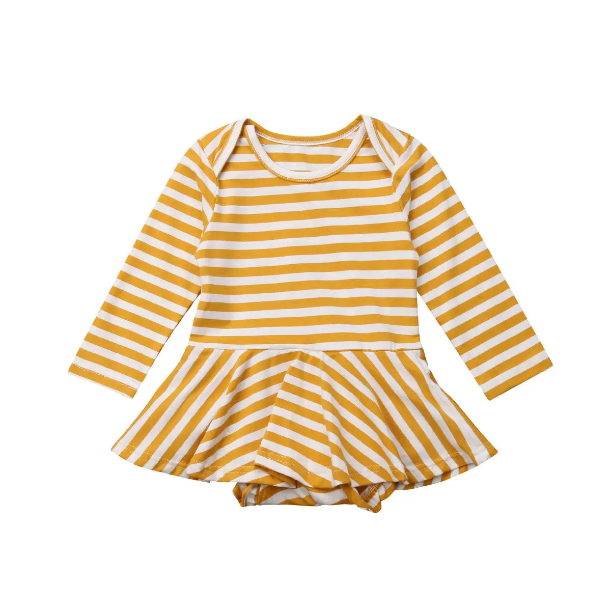 Для новорожденных для маленьких девочек в полоску хлопковая одежда с длинным