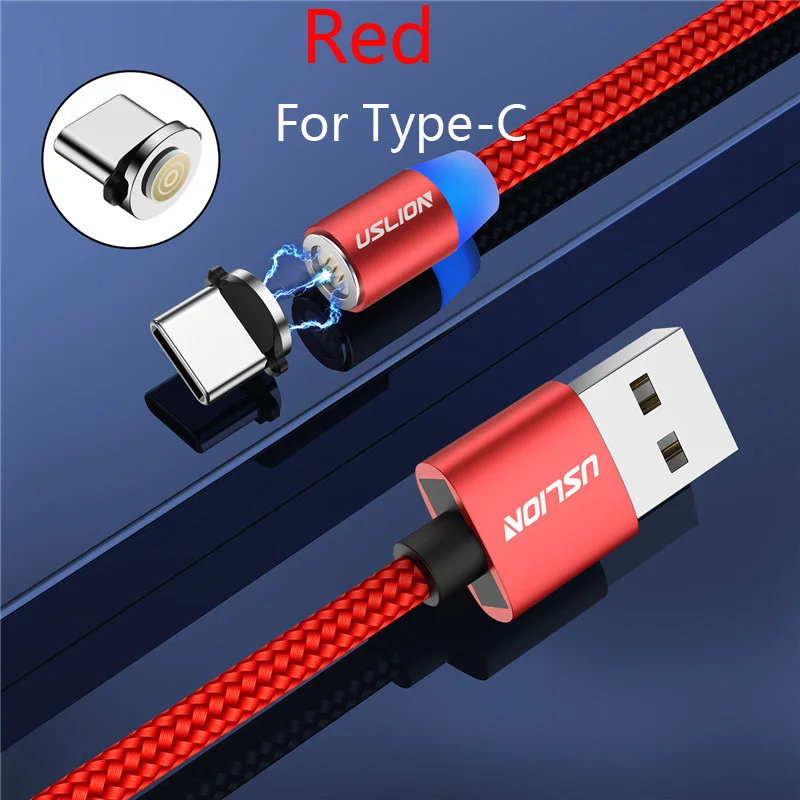 For Type C Red USLION 2M 3A Магнитный кабель Micro usb type C Быстрая зарядка для iPhone X XR XS 8 7 samsung S10 Xiaomi Магнитный кабель для зарядки телефона - Цвет: For Type C Red