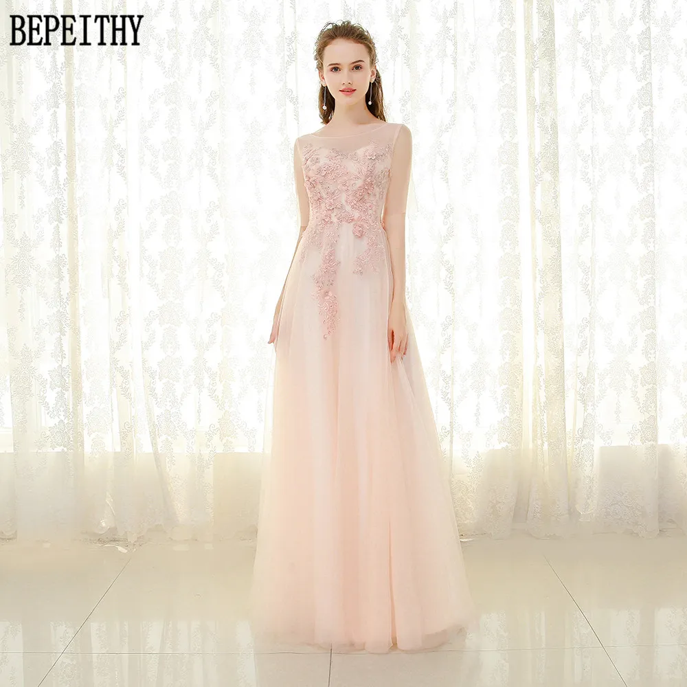 BEPEITHY vestido de festa, ТРАПЕЦИЕВИДНОЕ Тюлевое кружевное платье с бусинами и цветочной аппликацией, розовое платье для выпускного вечера, длинное вечернее платье