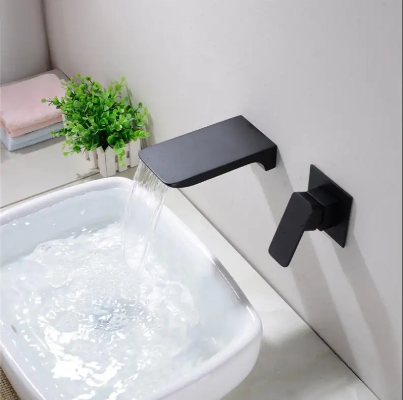 

Wall mounted Brass black Bathroom waterfall basin Faucet Luxury Sink Mixer Tap wall Mounted Hot&Cold Sink Mixer Tap Faucet