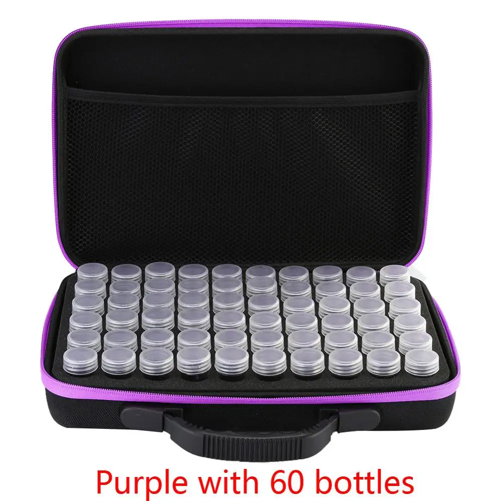 Purple w 60 bottles 15/30/60 флакон со стразами картина ящик для хранения с вышивкой алмазов картина контейнер для хранения ювелирных изделий, сумка для переноски, чехол держатель ручная сумка на молнии - Цвет: Purple w 60 bottles