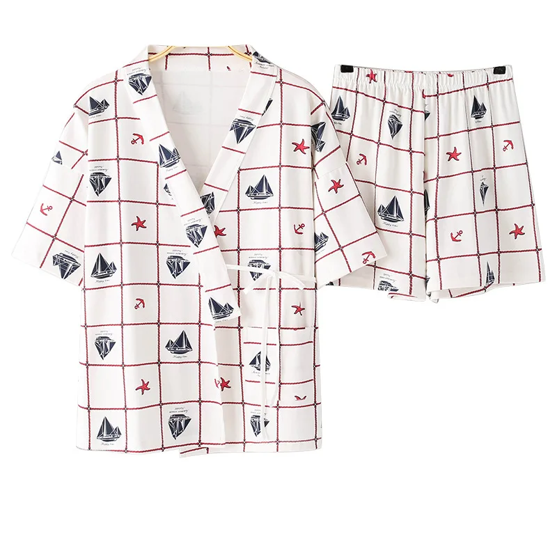 Women 2019 new cotton Korean ladies half sleeve pajamas sweet Japanese kimono lace cardigan two piece pajama sets set | Женская одежда