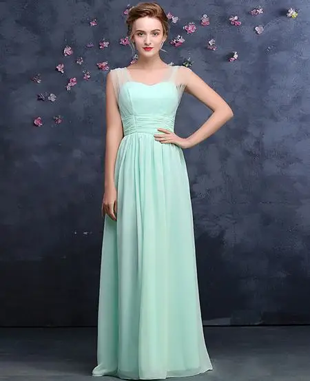 mint green Vestidos de madrinha Новое сексуальное шифоновое Тюлевое платье с v-образным вырезом трапециевидной формы мятно-зеленого цвета шампанского розового Королевского синего цвета лиловое платье подружки невесты длинное платье - Цвет: mint green