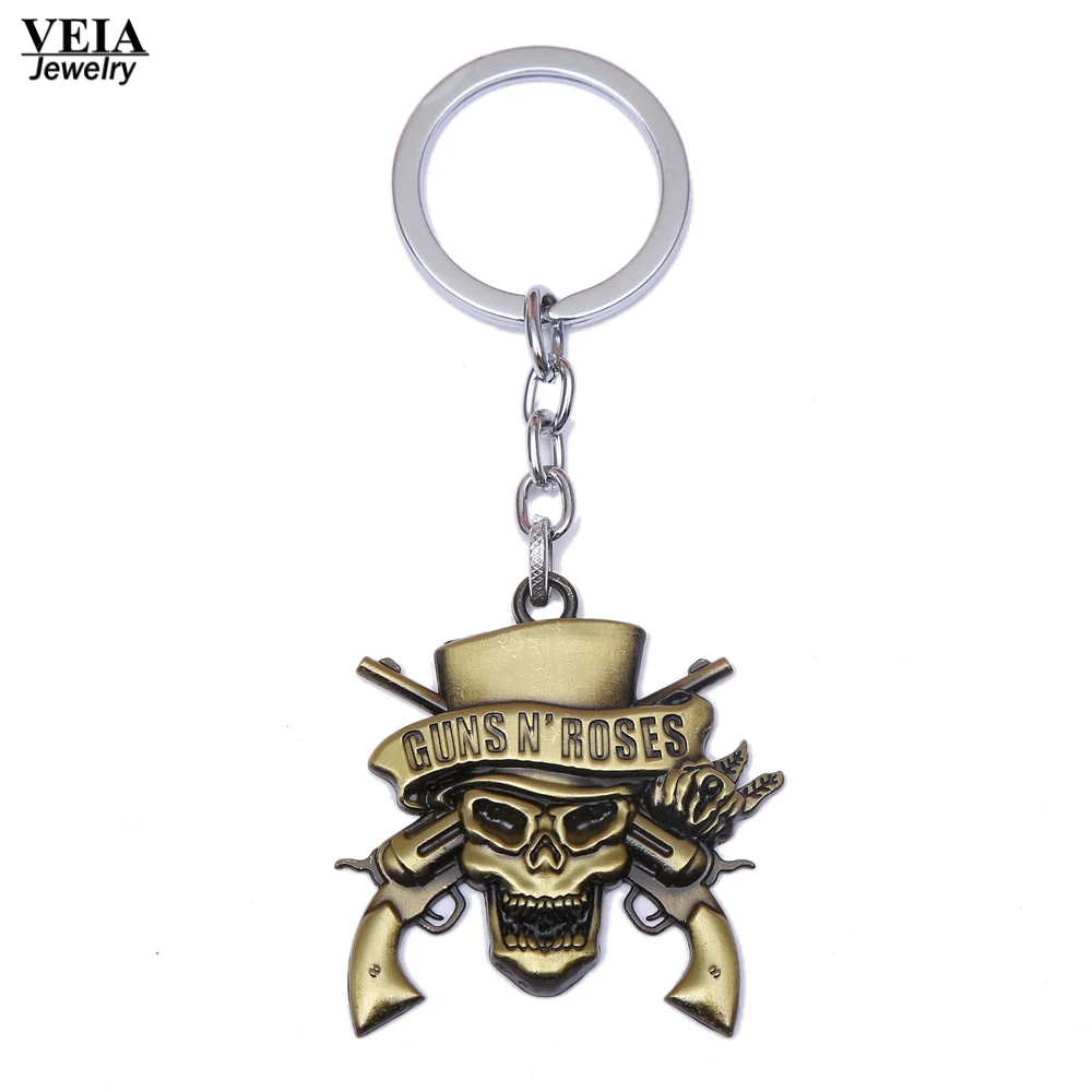 VEIA Joyas музыкальная группа GnR Guns N' Roses логотип брелок с пистолетом и черепом
