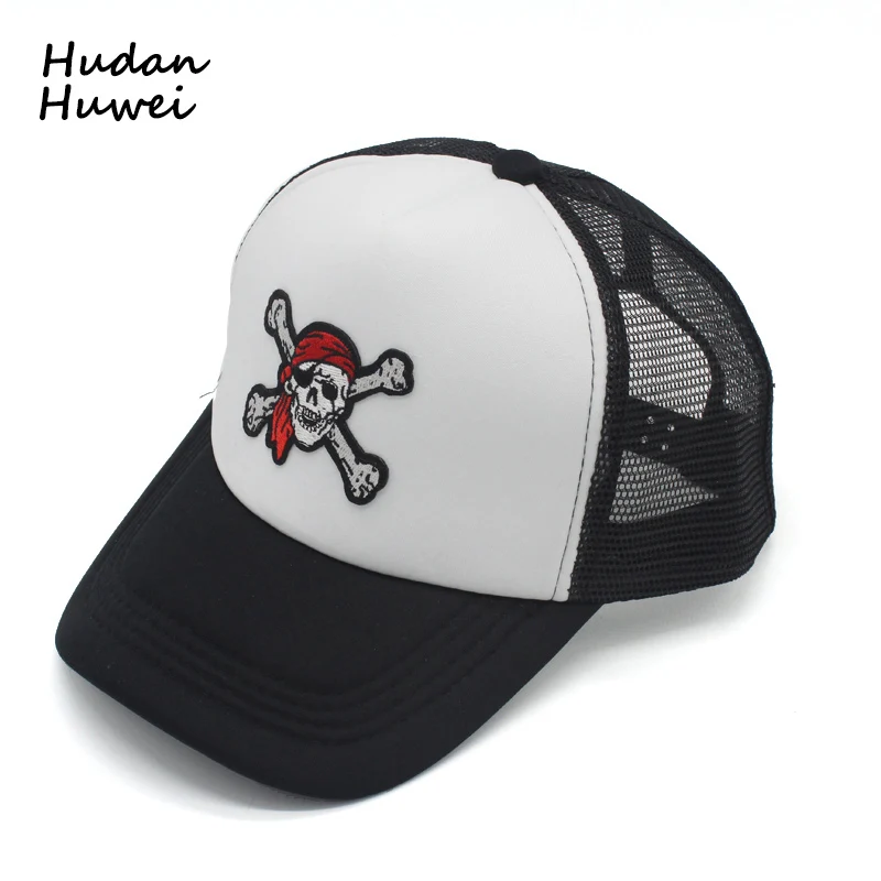 Пиратский череп логотип сетки Бейсбол Кепки s casquette 5 Панель SnapBack Gorras Открытый Sunhat