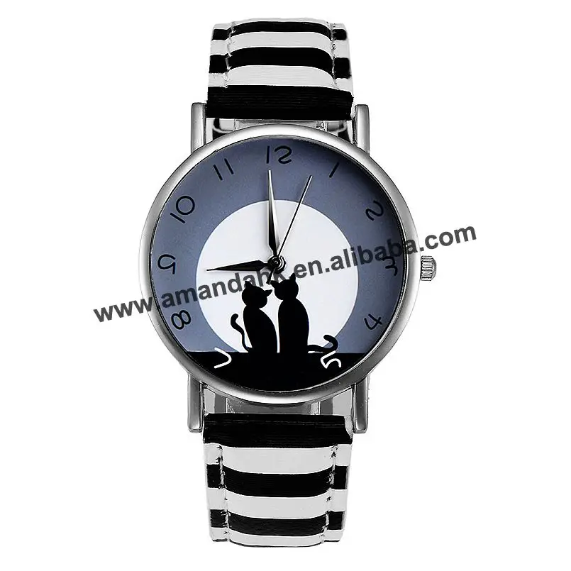 

Модные женские повседневные часы, лидер продаж, серебристый корпус, два черных кота, часы для женщин, мужчин, кожаные кварцевые наручные часы 8002