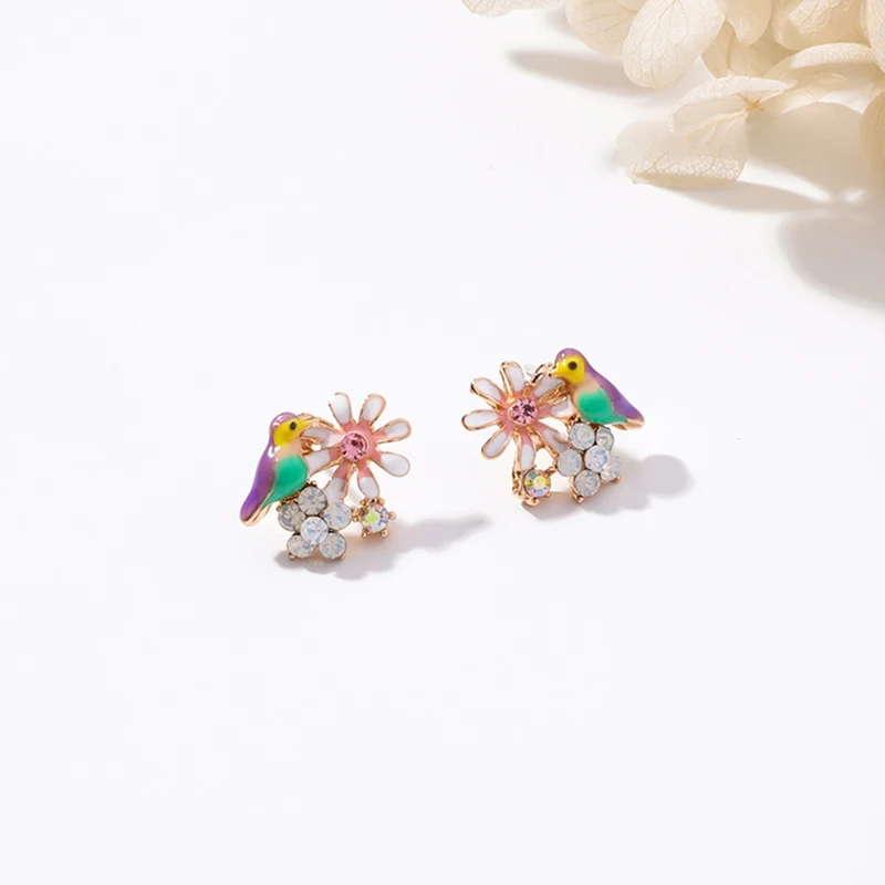 Женские серьги гвоздики с эмалью и кристаллами|Серьги-гвоздики| |