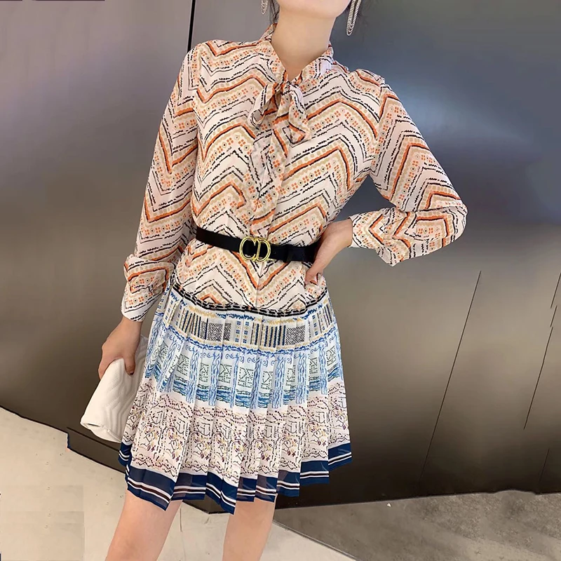 2019 подиумное женское летнее платье с бантом и длинным рукавом Свободная