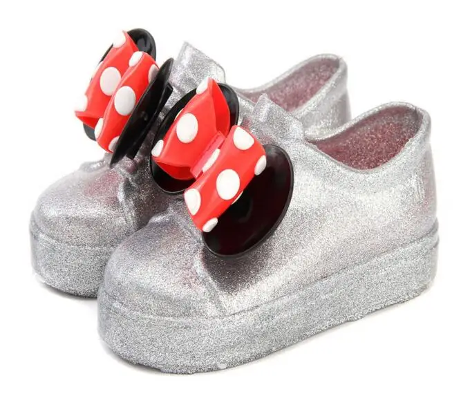 Повседневные туфли для девочек с бантом Микки Мауса желе конфетного цвета