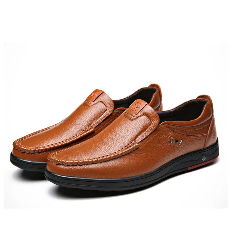 Brand Men's Casual Shoes Soft Brown Slip on Summer Autumn Flats Men Genuine Leather Plus Big Size 45 46 47 Driving | Обувь