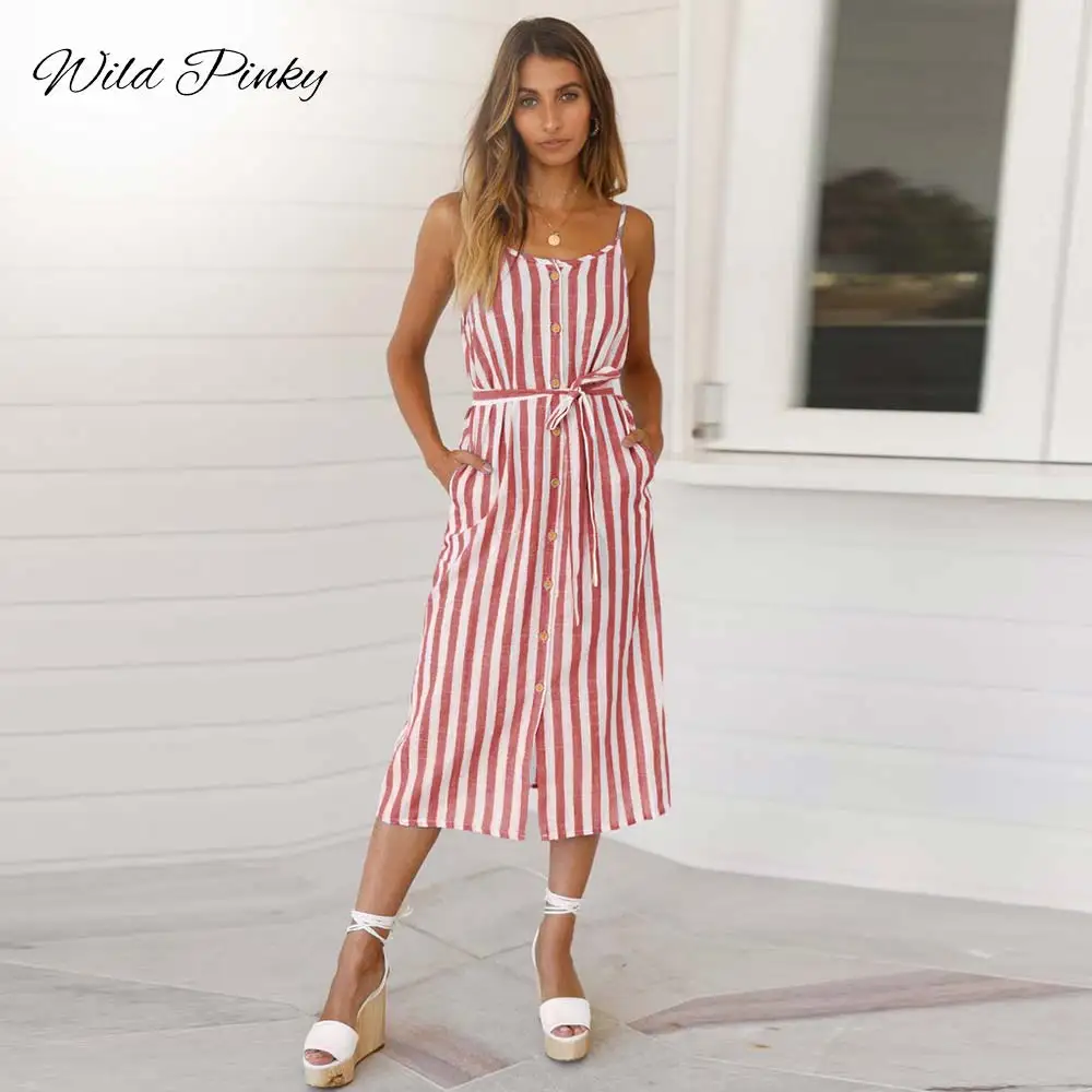 Женское винтажное длинное платье в полоску с поясом повседневное пляжное миди