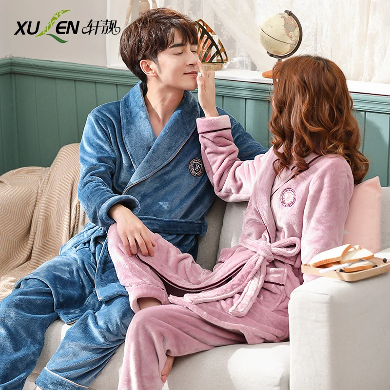Халат для пар и штанов комплект невесты одежда сна зимняя отдыха мужчин женщин