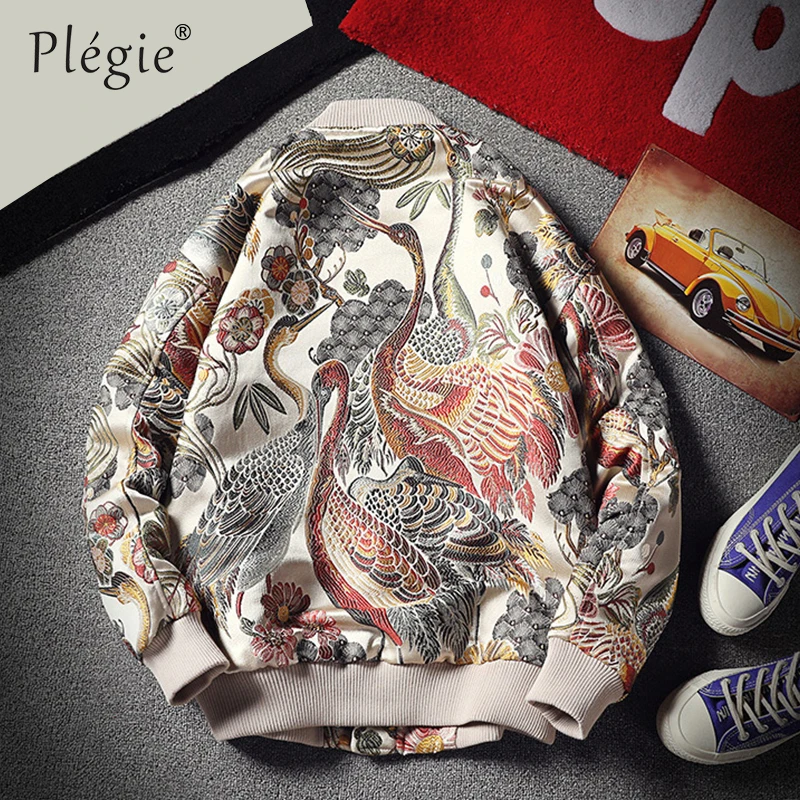 Plegie вышивкой бейсбольная куртка уличной моды 2019 осень зима молния бомбер с 4XL 5XL