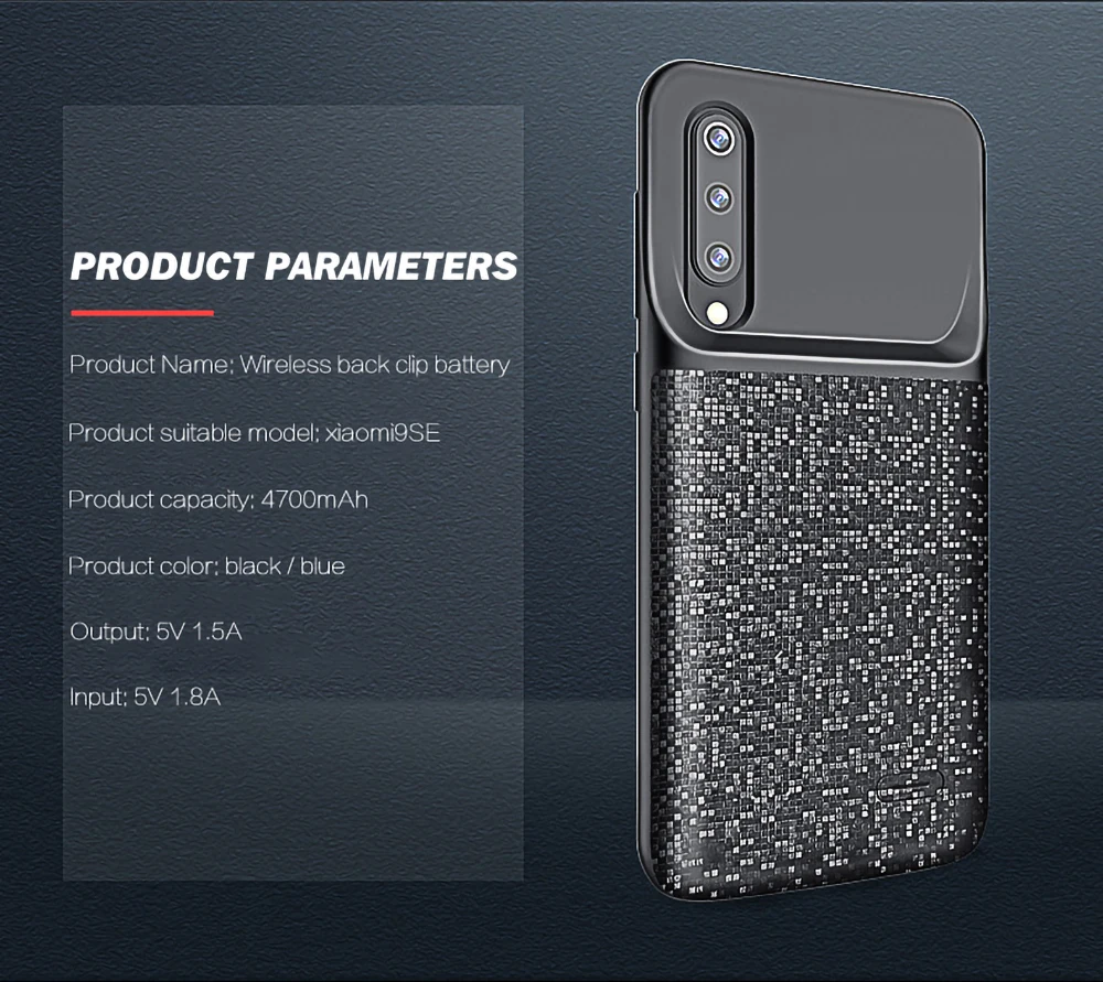 4700 мАч чехол для зарядки аккумулятора для Xiaomi Mi 9 Сверхлегкий внешний портативный чехол для аккумулятора для Xiaomi Mi 9se чехол для зарядного устройства
