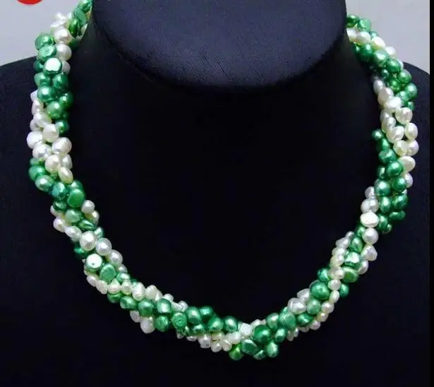 

2row 6-7mm White Green Baroque Long Pearl Necklace 40"