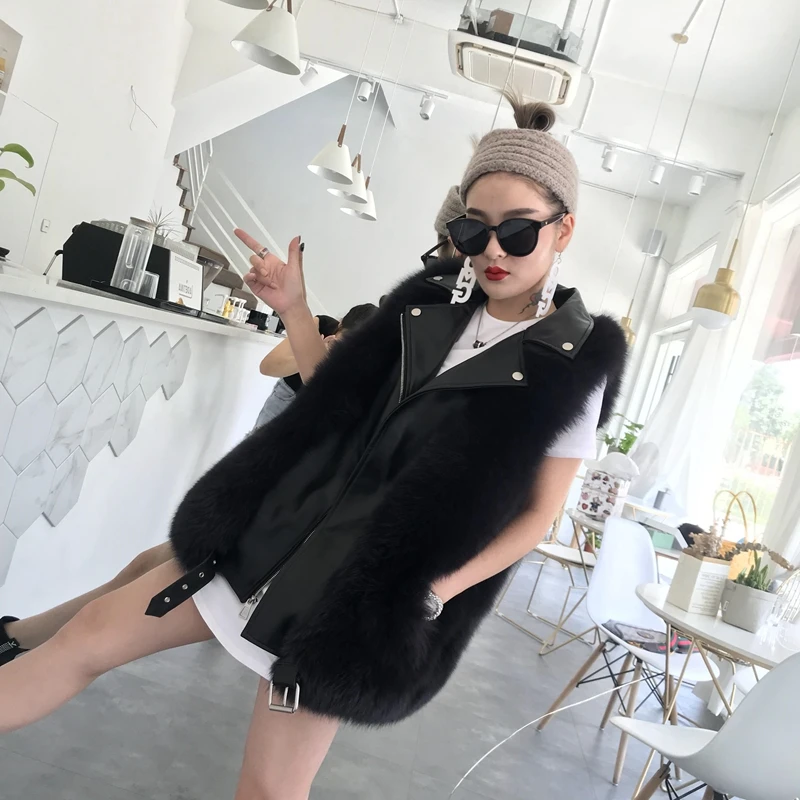YIN FEI Natural Fox Fur Jacket Woman Real Coat For Women's Genuine Sheepskin Leather Vest Waistcoat | Женская одежда