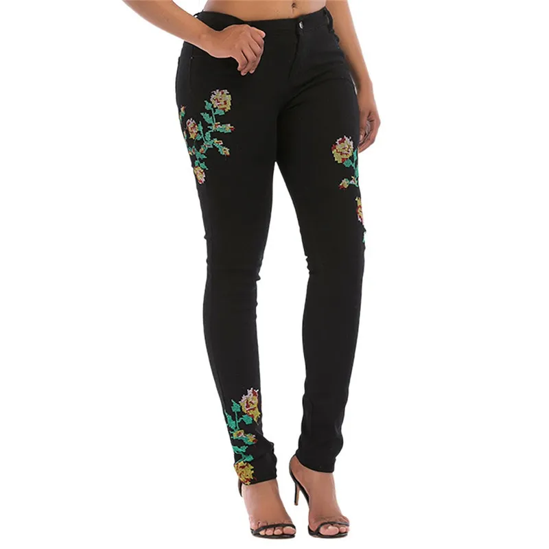 Женские облегающие джинсы с высокой талией и вышивкой большие размеры 2019| |