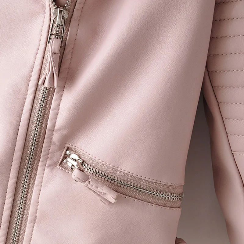 Красная Женская ветрозащитная куртка из искусственной кожи на молнии с