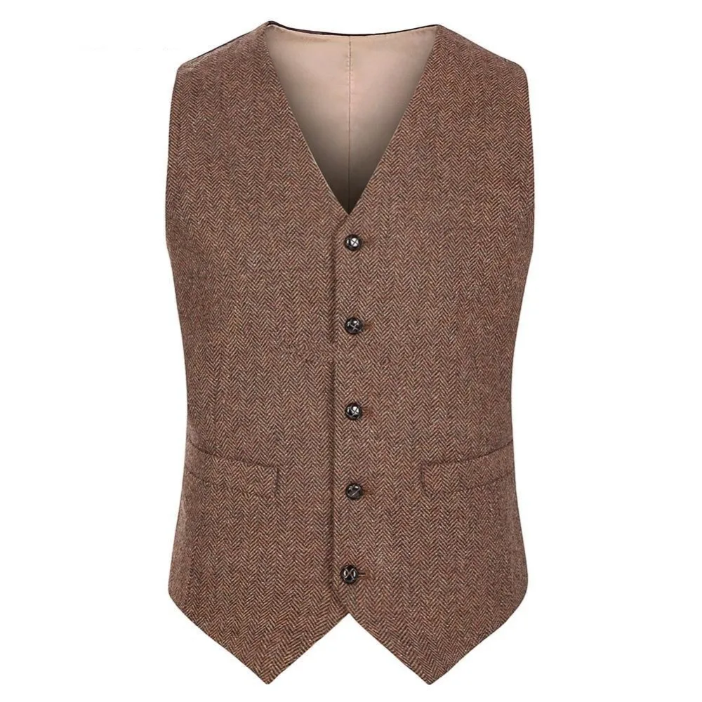 Винтажный коричневый твидовый жилет для свадьбы классический деловой костюм