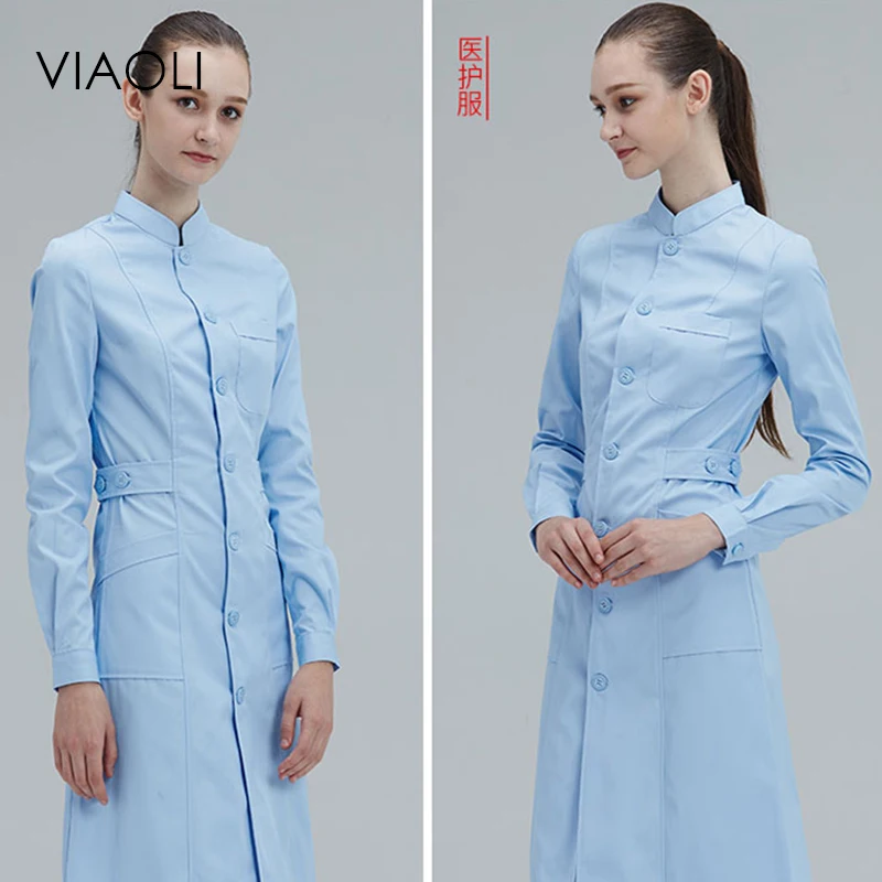 Viaoli, длинный рукав, стоячий воротник, женское медицинское пальто, Униформа, медицинская лабораторная куртка, больница, доктор, тонкая, несколько цветов