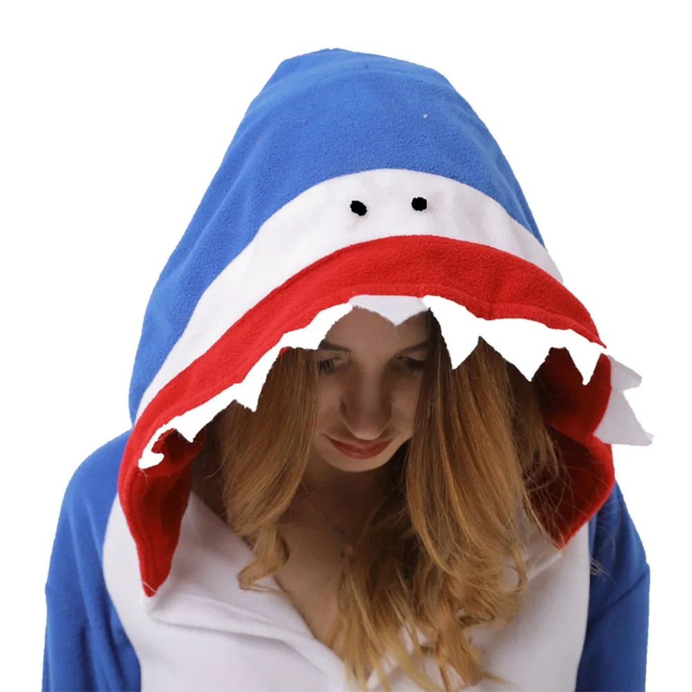 Флис Kigurumi Акула животных Косплэй Пижамный костюм для взрослых унисекс пижамы