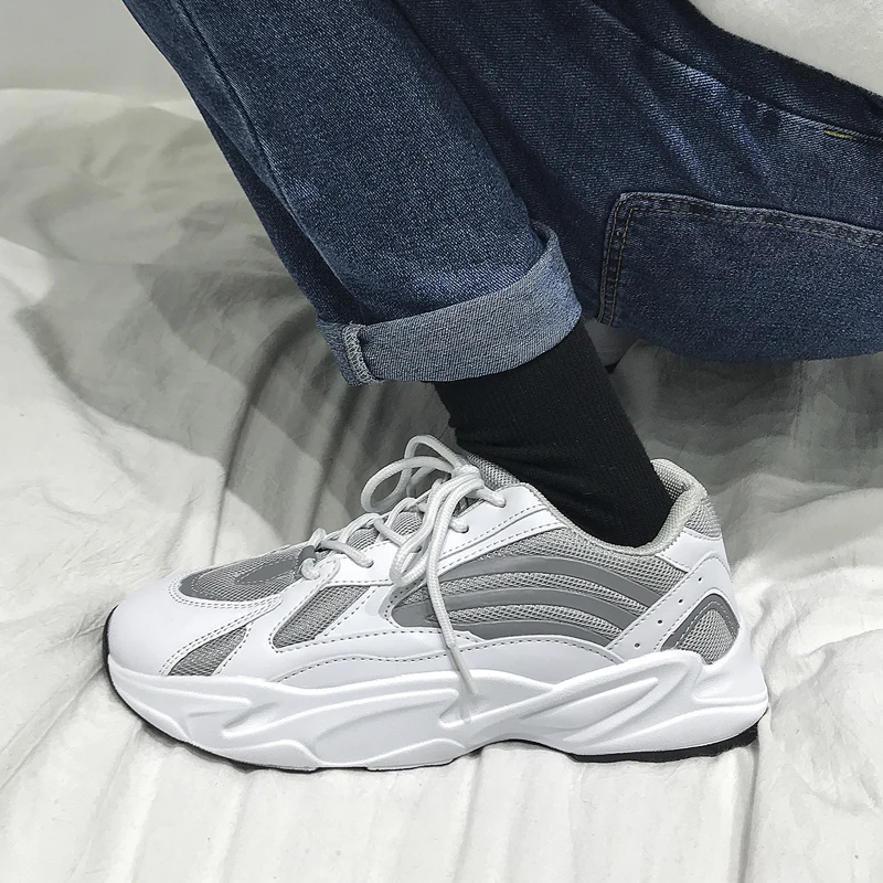 2019 Spring fashion men casual shoes mesh leather platform Reflective sneakers Ladies white Trainers chaussure femme | Обувь