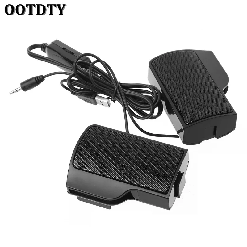 OOTDTY 1 Pair Mini Portable Clip-on USB Stereo Speakers line Controller Soundbar for Laptop Notebook Mp3 PC Computer with Clip