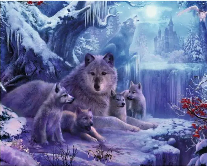 Полноразмерная/круглая 5D алмазная живопись сделай сам животное Снежный волк