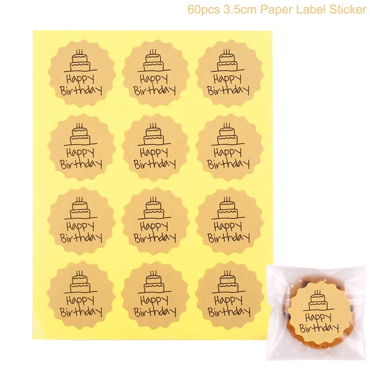birthday 60pcs Q крафт-бумажный мешок высокого качества горячего тиснения Подарочный пакет конфеты попкорн коробка Goodie сумки напечатанные бумажные обработанные сумки бумажные вечерние принадлежности - Цвет: birthday 60pcs