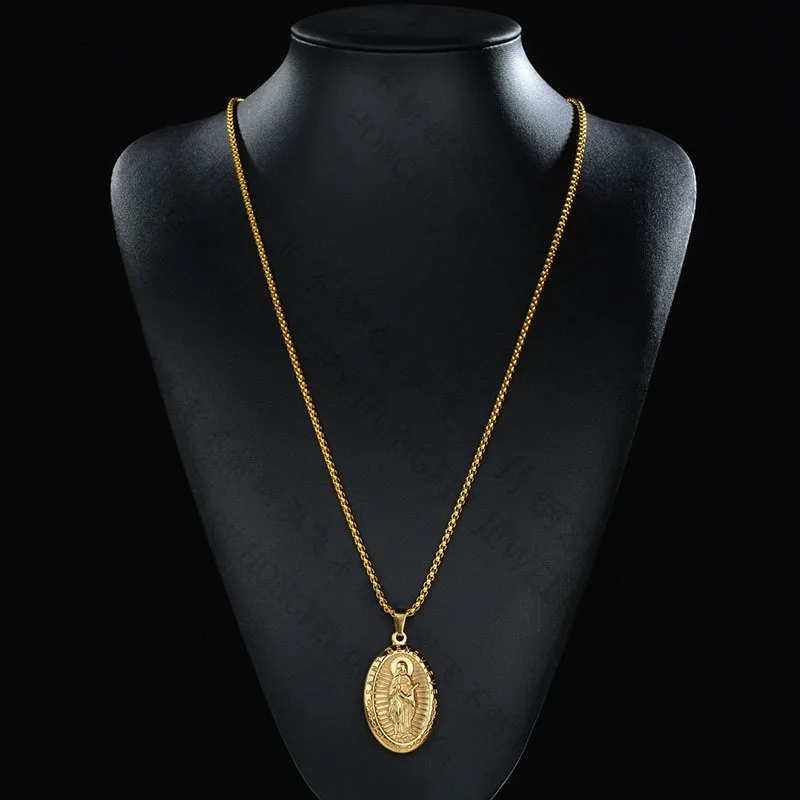 Ожерелье из нержавеющей стали для женщин и мужчин ожерелье с кулоном Девы Марии