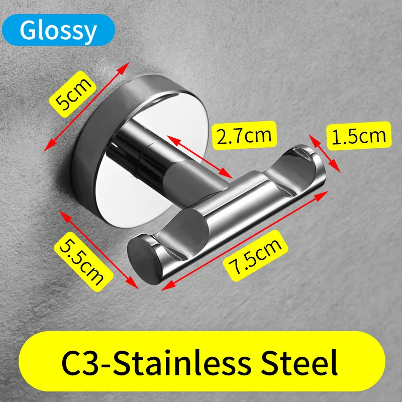 C3-Glossy Настенные крючки для одежды, монтируемые Крючки для пальто, вешалка из нержавеющей стали, крючки для ванной для полотенец, сумка для ключей, одежда, двойная вешалка для ванной комнаты - Цвет: C3-Glossy