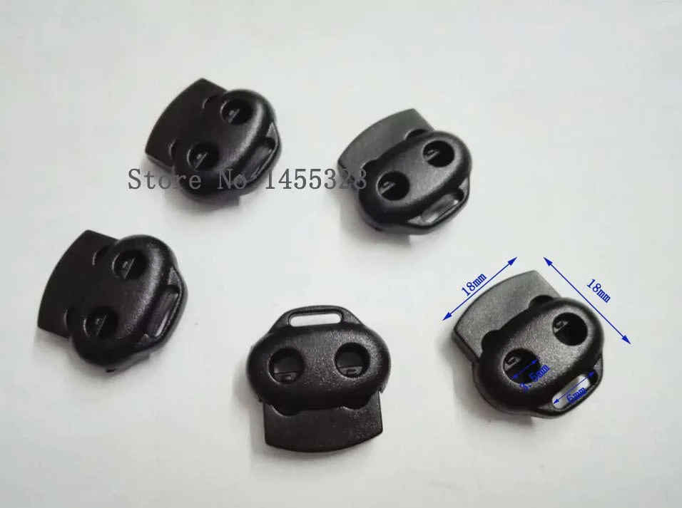 100 шт./лот черный пластиковый шарик шнур замок переключение пластик 2 отверстие