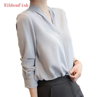 women spring autumn style chiffon blouses shirts v neck casual long sleeve office work wear blusas dd8114