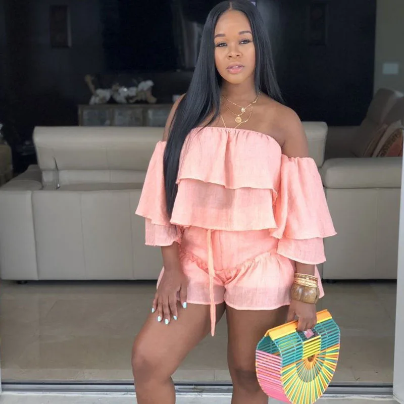 Женский Короткий Комплект из двух предметов с каскадными оборками блузка без