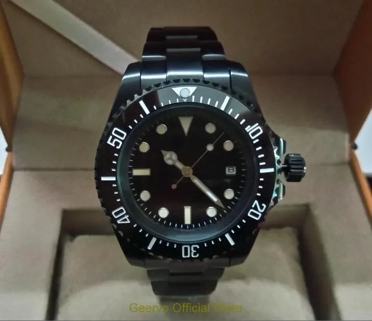 Черный циферблат GEERVO 43 мм Азиатский автоматический вращающийся керамический с