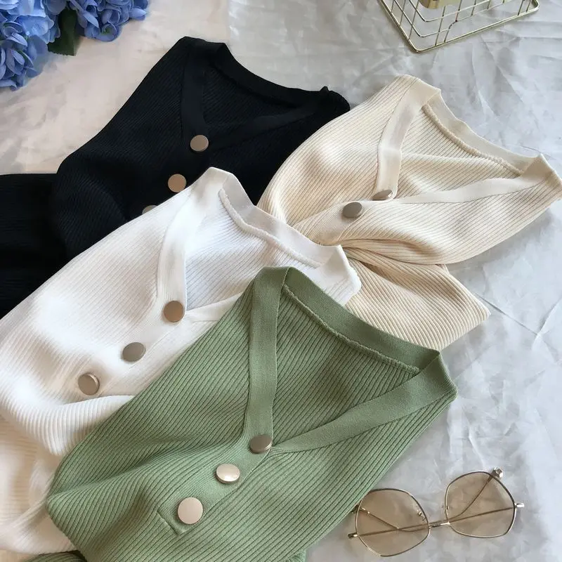 Летняя шелковая однотонная трикотажная тонкая футболка с v-образным вырезом и короткими рукавами, Женская стрейчевая Короткая Повседневная рубашка на пуговицах