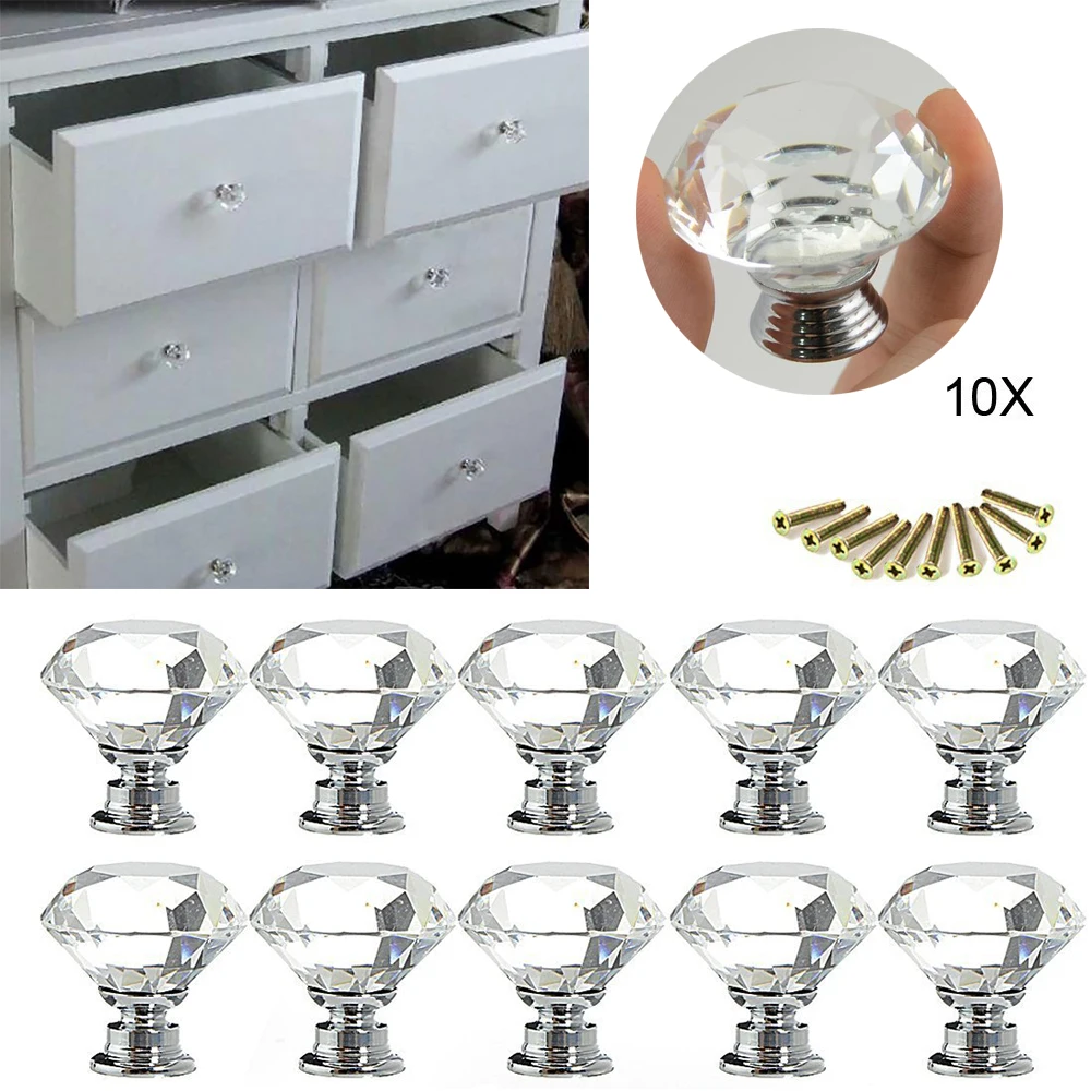 30 мм Хрустальные стеклянные ручки в форме бриллианта выдвижной ящик для шкафа