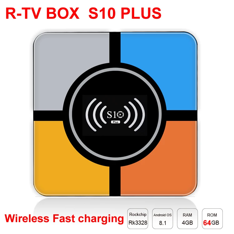 S10 Plus Смарт ТВ приставка Android 9,0 Беспроводная Быстрая зарядка RK3328 Четырехъядерный 4 Гб 64 Гб wifi 3D 4K HDR 10 H.265 USB3.0 ТВ приставка