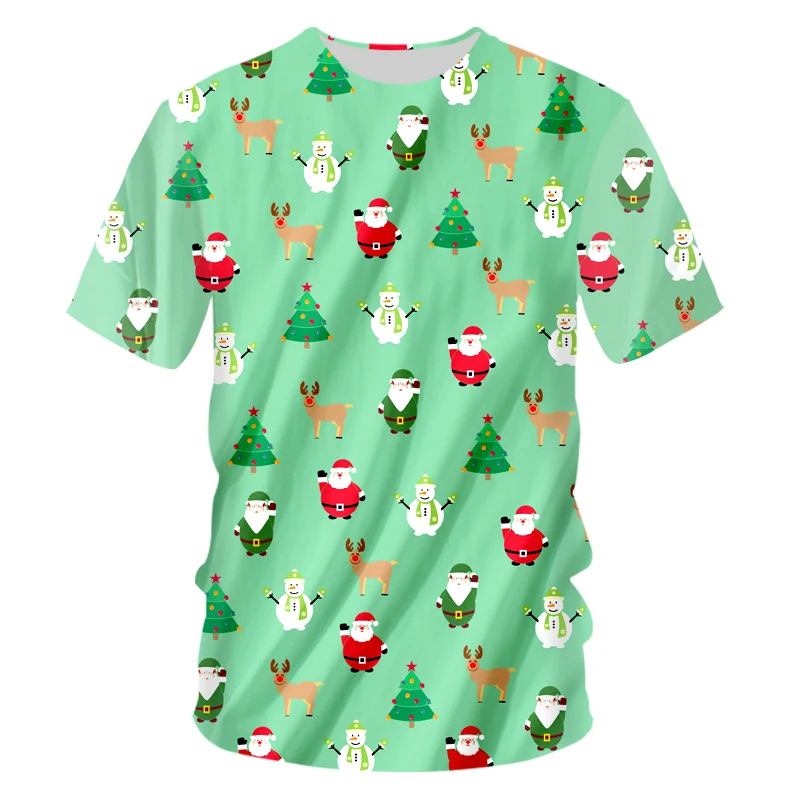 OGKB Мужская футболка с круглым вырезом новинка мини дерево и Лось 3D принт Санта