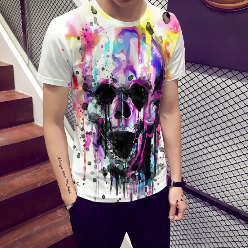 2019 Лето покер с черепами печать мужская футболка коротким рукавом 3D Повседневная