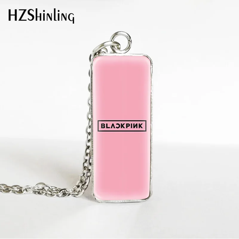8 Hot Kpop Group Blackpink Lisa Rose Jennie Jisoo Rectangle Necklace Glass Cabochon Pendant Rectangle Necklace Jewelry Gifts - Окраска металла: 8
