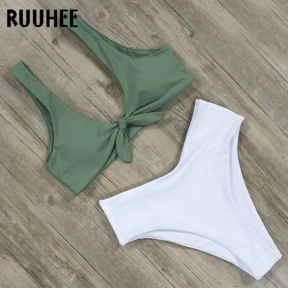 RUUHEE, бикини, брендовый Купальник для женщин, купальник с узлом спереди, купальный костюм, пуш-ап, бикини, набор,, с высокой посадкой, сексуальный, пляжная одежда, бикини