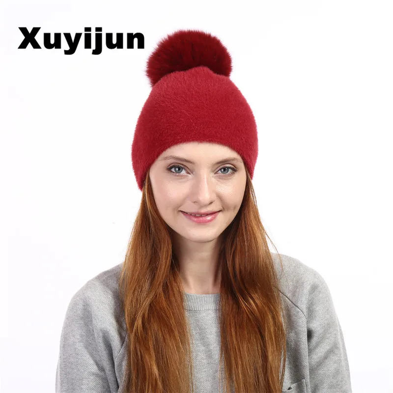 Xuyijun натурального меха песца помпонами мяч согреться зимняя шапка для женщин